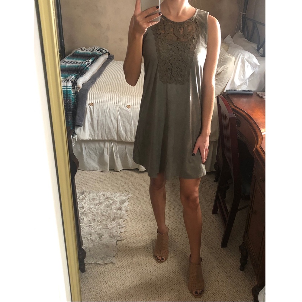 Olive Green Suede Mini Dress